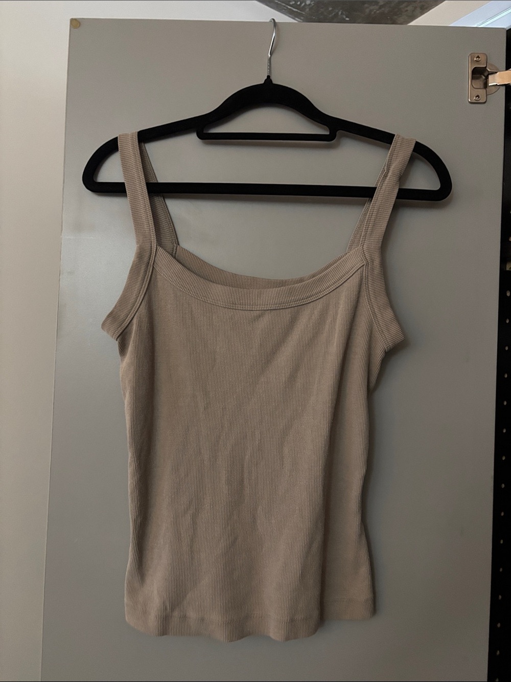 Dynamite Beige Ribbed Square-Neck Tank